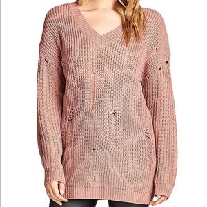 NWOT Distressed Dropped Long Sleeve Sweater in Mauve